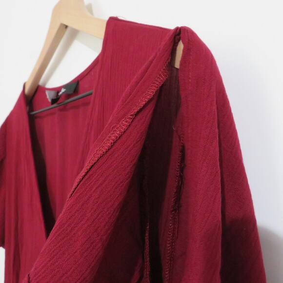 Lulus Women Sz L Burgundy Red Heart of Marigold Maxi Wrap Dress Flowy Sleeve - Picture 4 of 6